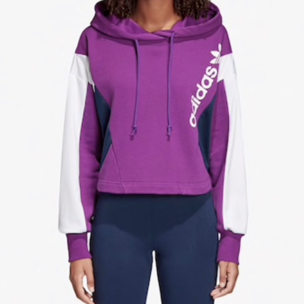 Adidas Original 90s Blocked Cropped Hoodie purple sweatshirt
